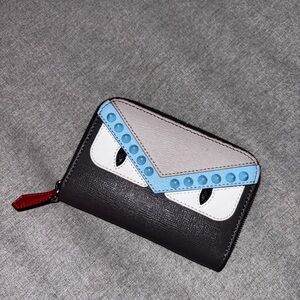 Fendi Vitello Elite Monster Eyes Studded Zip Wallet